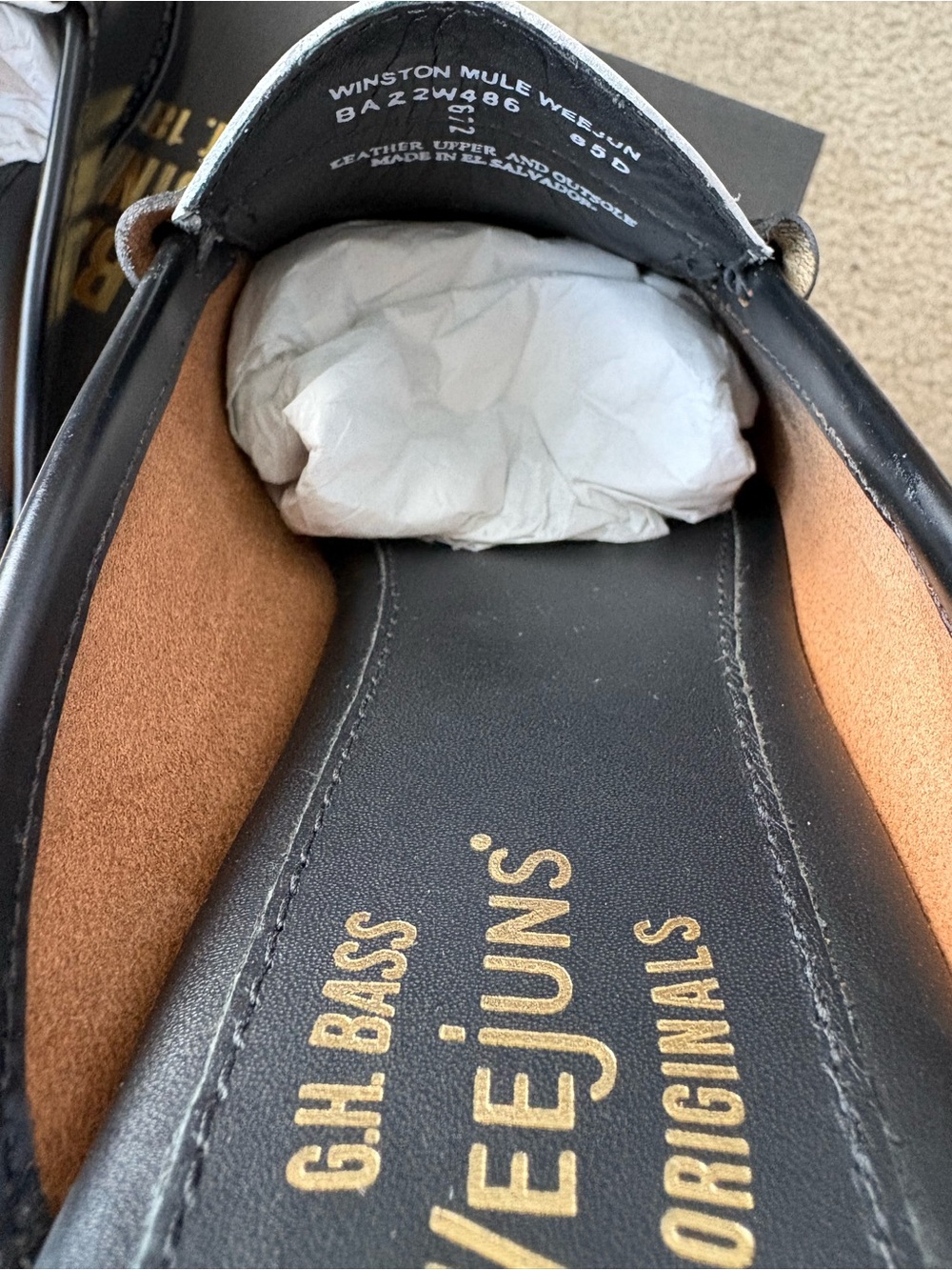 GH Bass Weejuns Black & White Leather Penny Loafer Mules - Picture 3 of 5